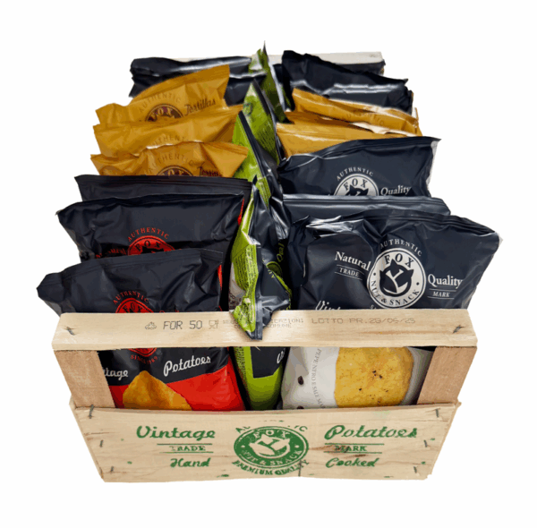 Aperitivo Chips aus Italien / in der Holzkiste, 6 Sorten, je 4 Stk. / 40g / 24 Tüten